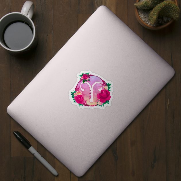 Aries Zodiac Horoscope Pink Floral Monogram by bumblefuzzies